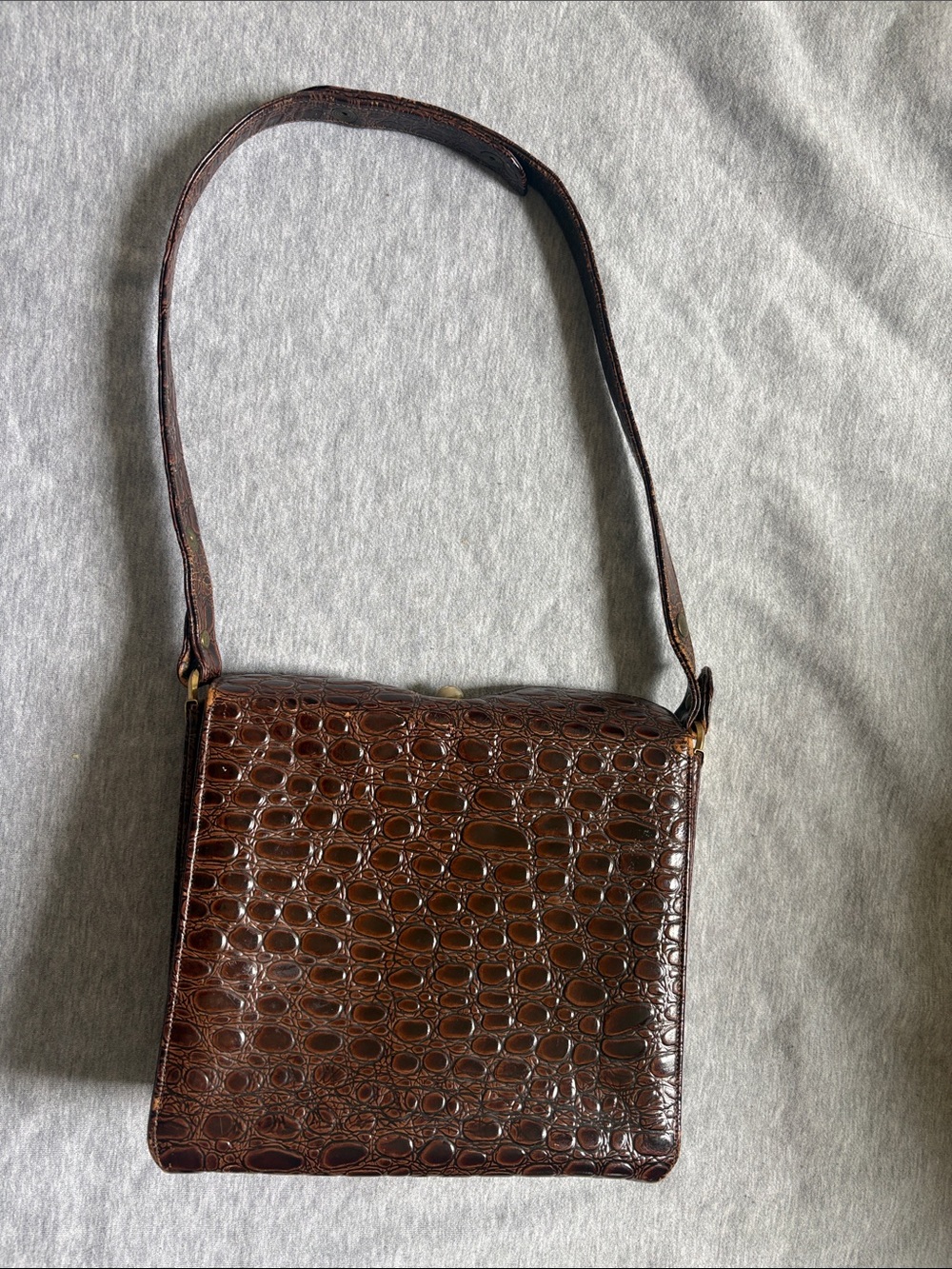 Brown Croc-Embossed Shoulder Bag